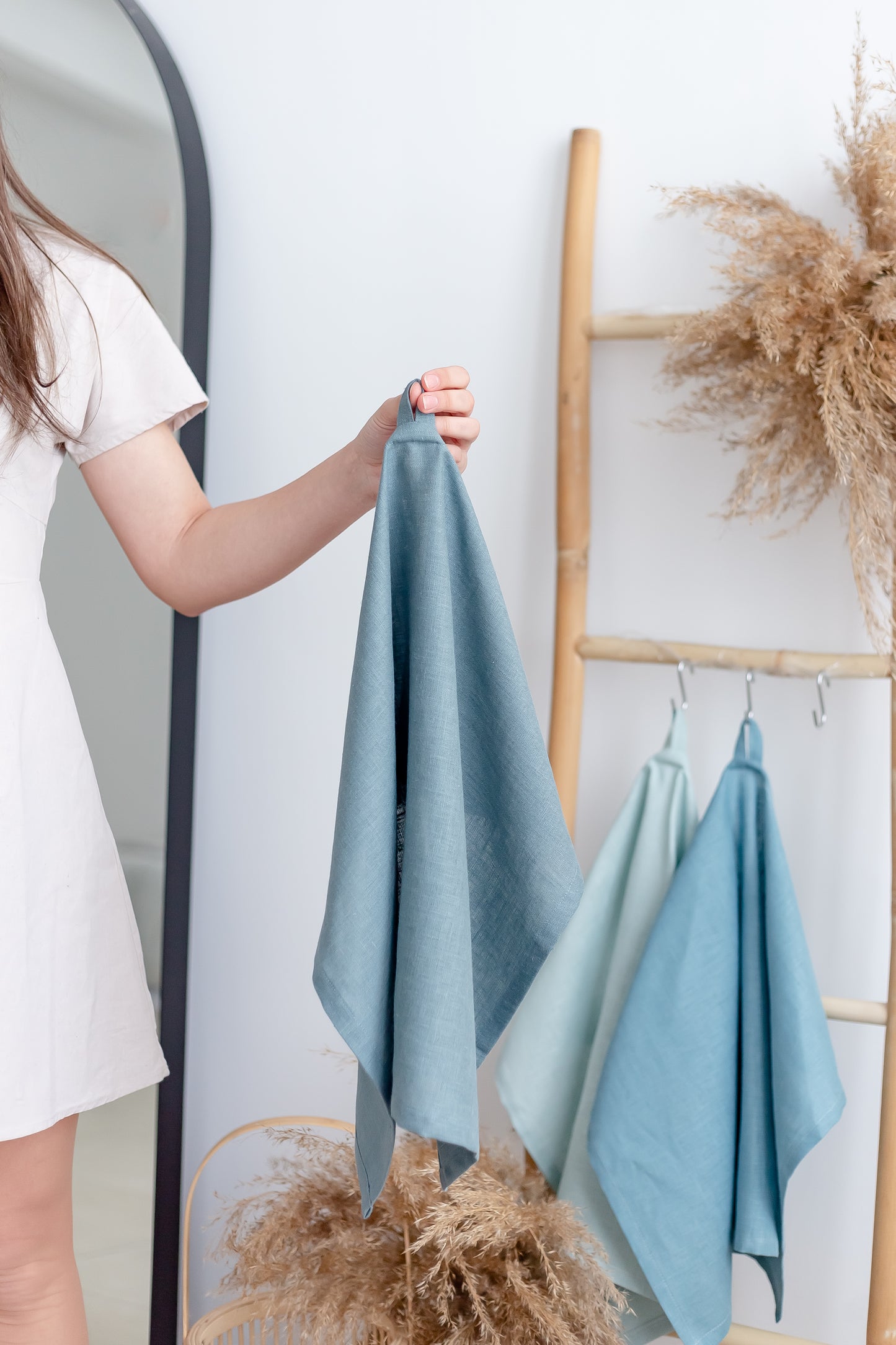 Blue grey washed linen kitchen towels